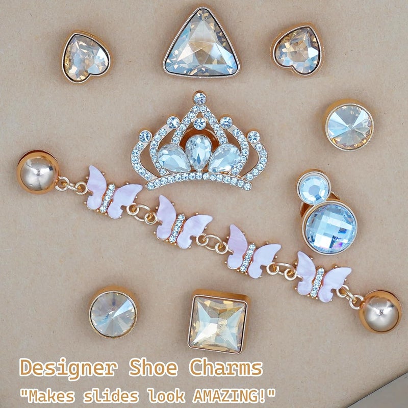 Lugailly Bling Shoe Charms for Girls and Women, Girly Gold Shoe Charms for Clog Sandals, 24 PCS Glitter Pearl Flower Shoes Decoration Bulk, Shoes Chains Pins Charm Accessories - Image 4